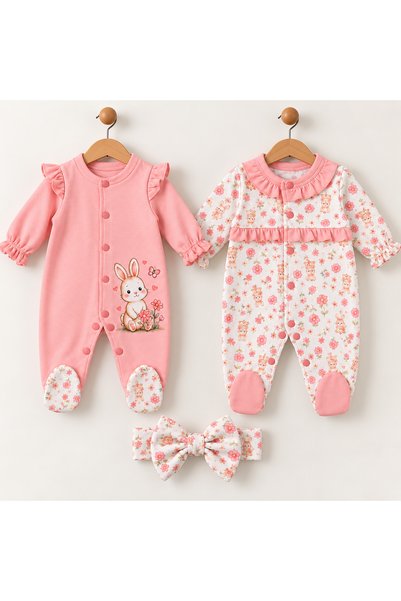 MCT Baby Wear طقم من قطعتين من القطن 100% لحديثي الولادة يتكون من بدلة وربطة شعر