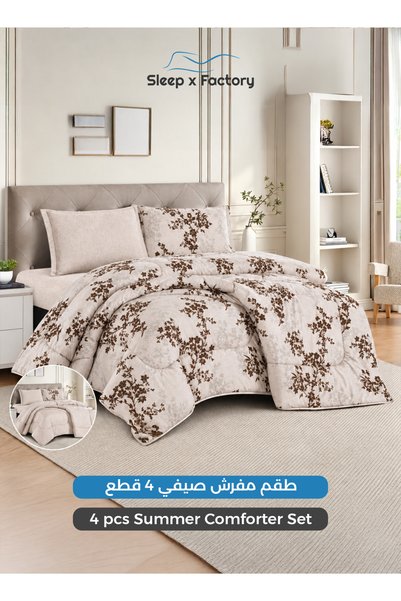 Sleep x Factory 4 Pcs Comforter Set for 140x200 cm Bed, Printed Comforter wit...