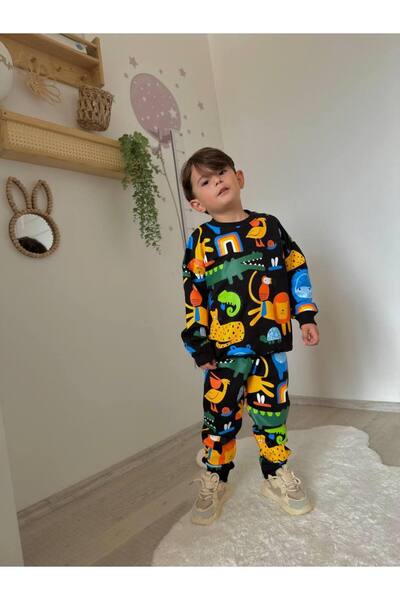 ERKEK ÇOCUK SEVİMLİ HAYVANLAR BASKILI GÜNLÜK TAKIM