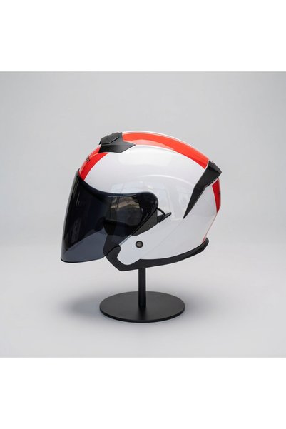 scharf 528 Siyah Vizörlü Yarım Motosiklet Kaskı - Güneş Camlı Açık Kask (WHITE Y2RED)