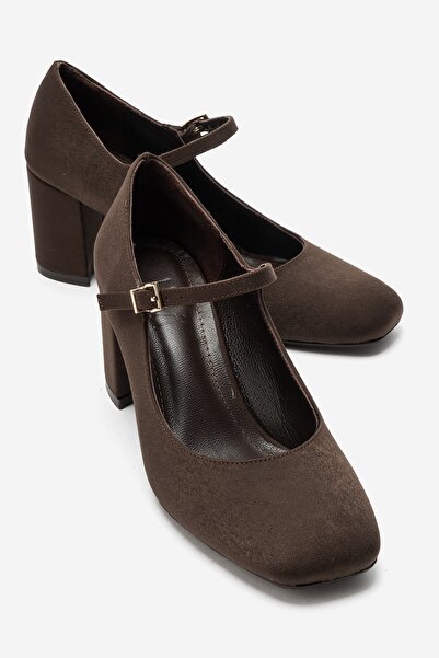 LuviShoes Nicho Brown Fabric Women's Thick Heeled Shoes