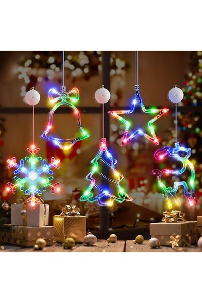 Noonedibs Set de 5 lumini decorative de Craciun pentru geam, pe baterie, mult...