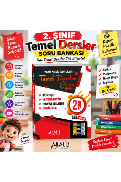 Analiz Yayınları 2. Sınıf Temel Dersler Soru Bankası | Türkçe, Matematik, Hay...