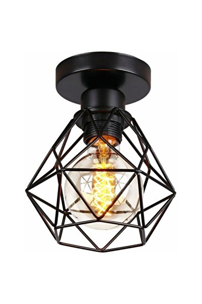 Noonedibs Plafonieră Industrială Vintage Metal Fier Negru, Soclu E27 60W, pen...