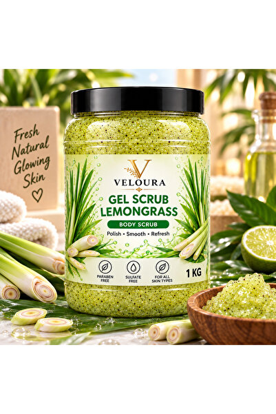 Veluora LEMONGRASS GEL SCRUB 1KG – FRESH & REVITALIZING EXFOLIATING BODY SCRUB FOR HANDS, FEET & BODY