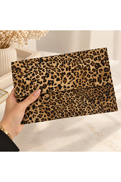 Leopar Desenli Kadın Portföy El Çantası – Şık Clutch Çanta
