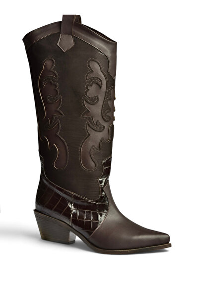 Fox Shoes Z920123909 Brown Low Heeled Cowboy Model Women's Boots