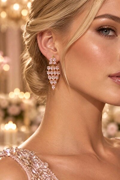 Monalisa Home Evening Dress Zircon Stone Gold Color Earrings