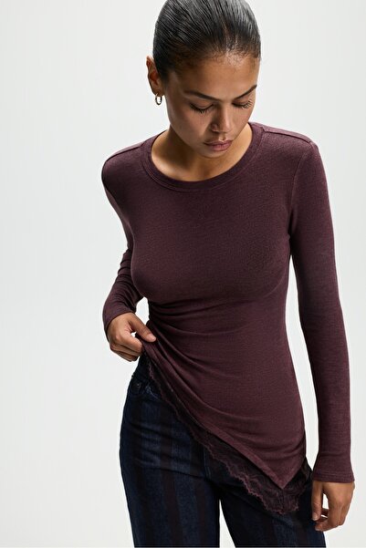 LEFTIES Asimetrik dantel t-shirt