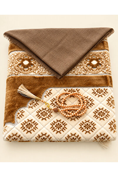 Bilenler Velvet Prayer Rug Set, Prayer Scarf, Pearl Prayer Beads, and Lockabl...