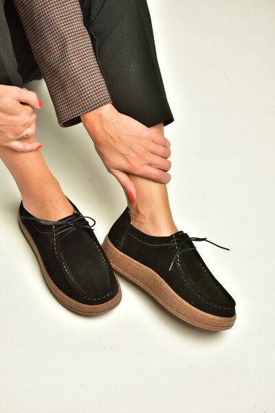 Fox Shoes V999646461 Black Genuine Leather Suede Women's Shoes