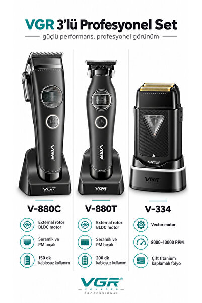 VGR Voyager Tıraş Makinesi Seti - V-880C Clipper V-880T Trimmer V-334 Shaver