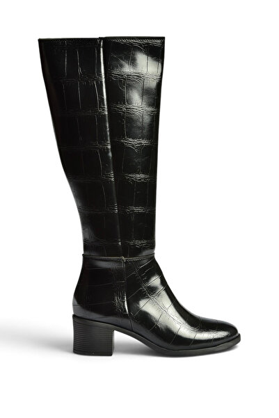 Fox Shoes Z608182811 Black Crocodile Printed Thick Heeled Women's Boots