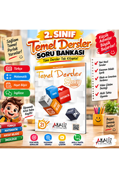 Analiz Yayınları 2. Sınıf Temel Dersler Soru Bankası | Türkçe, Matematik, Hay...