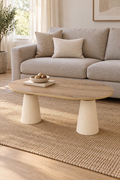 Veloni Calista Aytaşı-Ahşap Modern Orta Sehpa | Oval Tabla Çift Ayaklı Salon ...