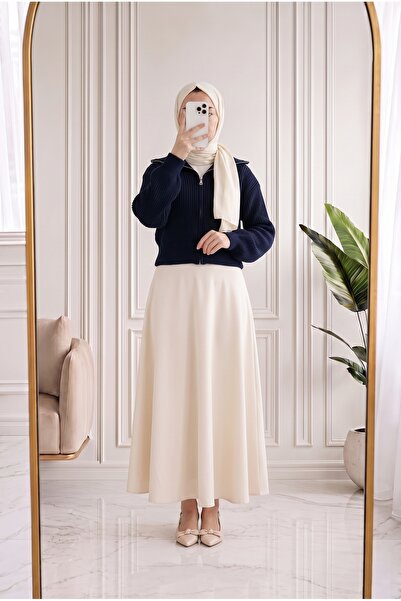 Holehola Mahnur Zippered High-Neck Knitwear Cardigan-Kr6005 Navy Blue
