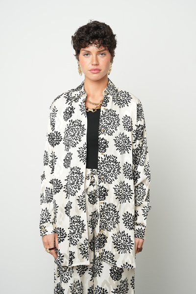 Orfeo Negro Women's Floral Patterned Black - White Oversized Shirt