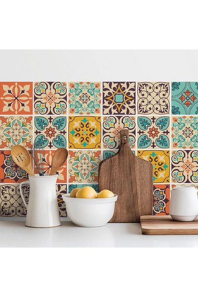GENERAL 30PCS Vintage Moroccan Bohemian Peel and Stick Tile Stickers, 4x4 Inc...