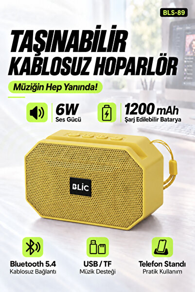 Blic BLS-89 Bluetooth 5.4 Taşınabilir Hoparlör Sarı 6W RMS, Telefon Standlı, ...