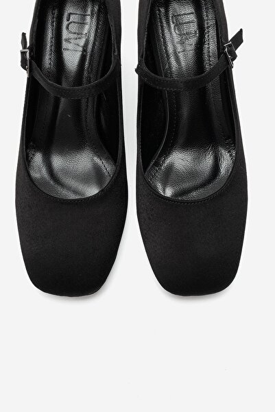 LuviShoes NICHO Siyah Kumaş Kadın Kalın Topuklu Ayakkabı