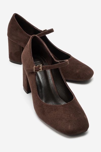 LuviShoes Nicho Brown Suede Women's Thick Heeled Shoes