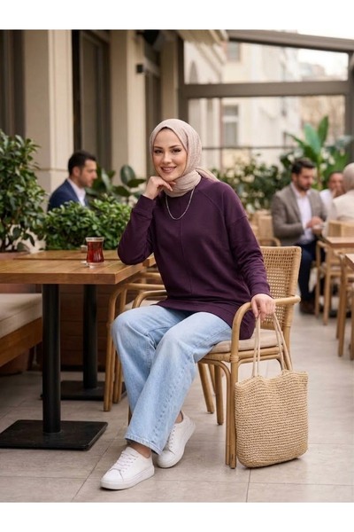 SERÇE COLLECTİON Uzun Kollu Rahat Kalıp Günlük Tunik Akrilik Kumaş Oversize T...