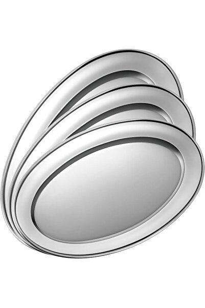 TERRIFI 3 Pcs Stainless Steel Oval Serving Tray Set - Heavy Duty Mirror Polis...