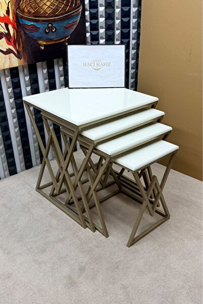 Nova 4'lü Zigon Sehpa Seti, 12mm MDF Membran Üst Tabla, Metal Ayaklı Lüks Zigon