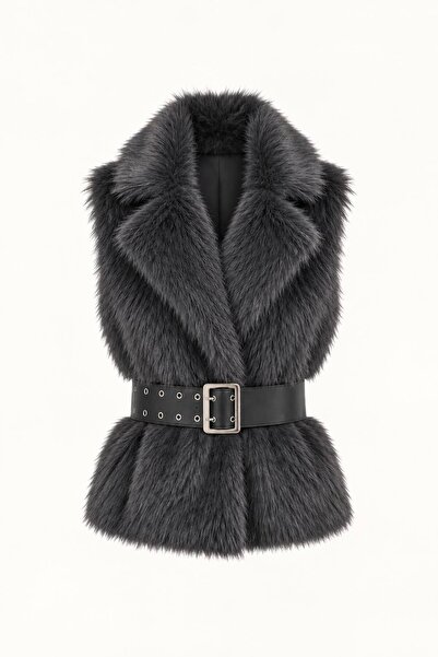 Kedi Fashion Kemerli kürk yelek