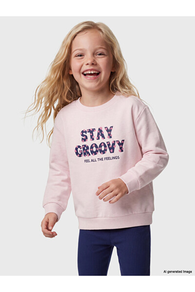 LC Waikiki Crew neck printed girl's sweatshirt