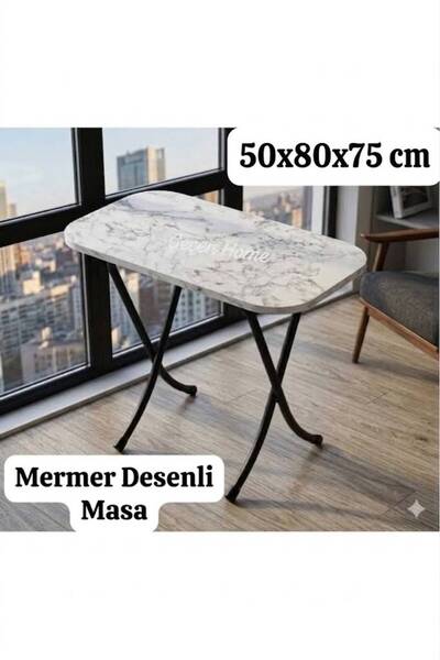 ÇEÇEN HOME Mermer Desenli Katlanır Masa ,Portatif Dikdörtgen Piknik,Ders Çalı...