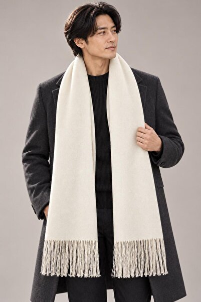Wearflawless Unisex Tasseled Soft Textured White Shawl Scarf, Men's Winter Ne...