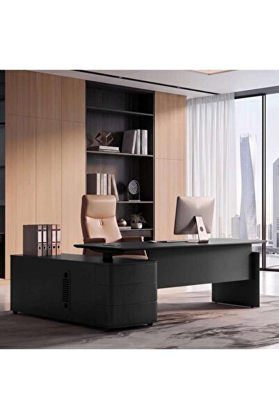 PAN HOME HALPERT OFFICE DESK RIGHT SIDE RETURN 200CM - BLACK