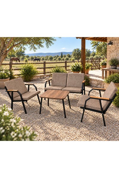 beehanem Jardin Metal Mutfak Balkon Bahçe Oturma Grubu 2+1+1 Sehpalı Kahve Si...