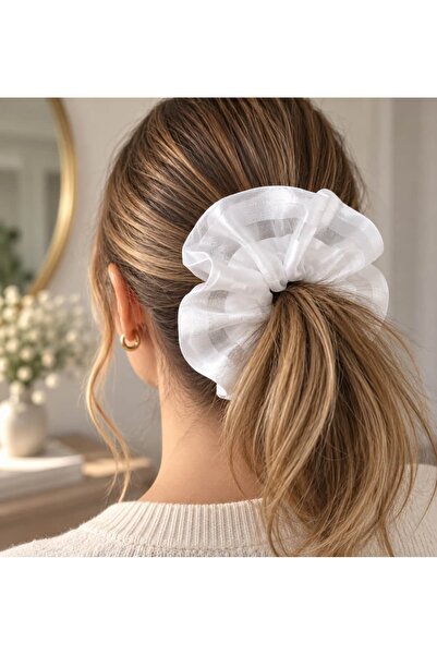 YoldaBebekVar Ribbon Detailed Taffeta and Tulle Large Scrunchie Hair Tie – 14 cm