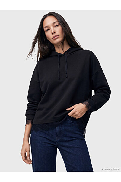 LC Waikiki Lace Detailed Soft Touch Oversize Women's Hoodie