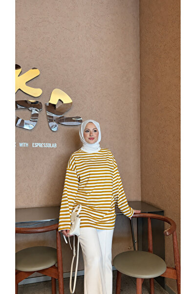 SS Design Kırmızı Çizgili Oversize Uzun Kollu Sweatshirt