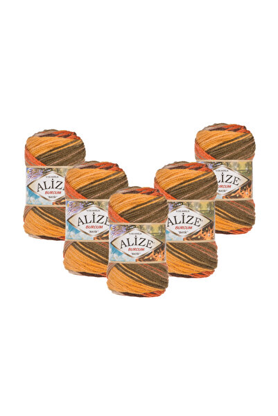 Alize Burcum Batik 5 Pieces (6060) 500 Gr 1050 Mt 100% Acrylic Hand Knitting ...
