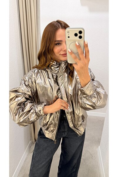 pelin yıldız butik Dik Yaka Parlak Bomber Ceket