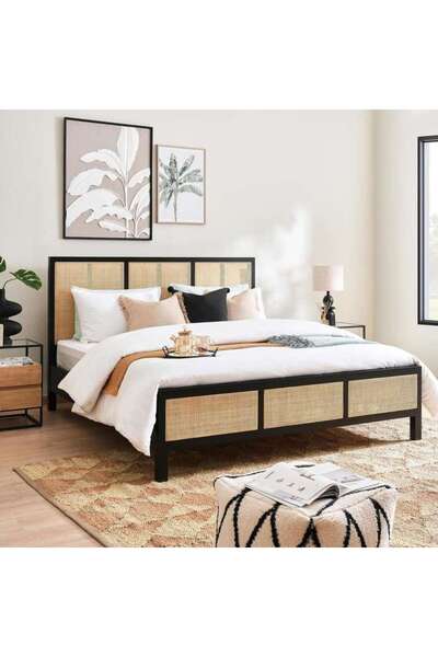 PAN HOME TANAKA KING BED 180X200 - BLACK/NATURAL