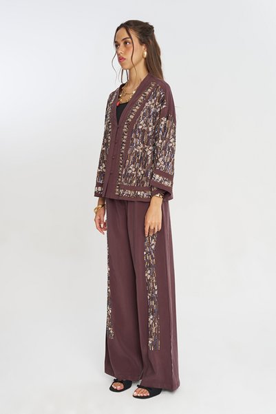 Orfeo Negro Women's Stylish Shirt/Jacket with Sequin and Bead Embroidery and Buttons