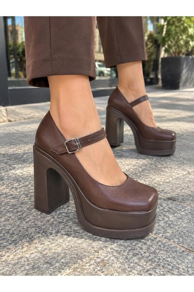 asmi shoes Women's Viva Brown Single Ballet 12 cm Platform Heeled Shoes