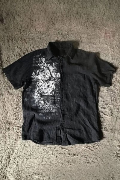 claine Siyah Grunge Tipografik Gotik Y2K Unisex Gömlek
