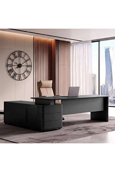 PAN HOME HALPERT OFFICE DESK RIGHT SIDE RETURN - BLACK
