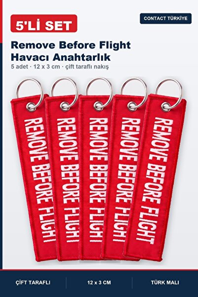 Contact Türkiye سلسلة مفاتيح Remove Before Flight Havacı مطرزة على الوجهين، س...