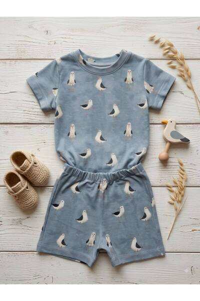 HANOVA CREATİVE Baby Children's Pajama Set with Shorts Seagull Patterned