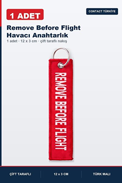 Contact Türkiye سلسلة مفاتيح Remove Before Flight Havacı مطرزة على الوجهين، س...