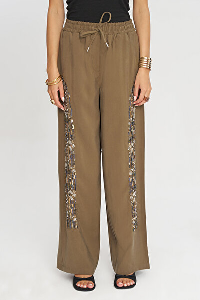 Orfeo Negro Women's Stylish Wide-Leg Pants with Sequin and Bead Embroidery on...
