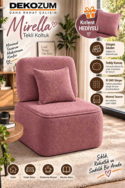 DEKOZUM Mirella Teddy Kumaş Tekli Koltuk Berjer – Kırlent Dahil, 32 DNS Sünge...