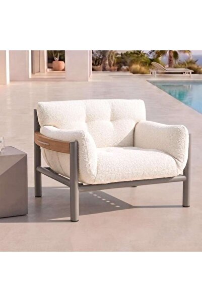 PAN HOME MODERN COLLECTION OUTDOOR SINGLE SEATER SOFA - CHAMPAGNE & CREAM